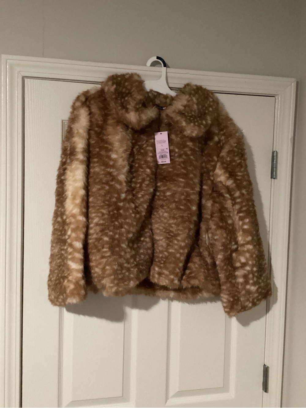 Women’s Faux Fur Coat - Brown Spot Print